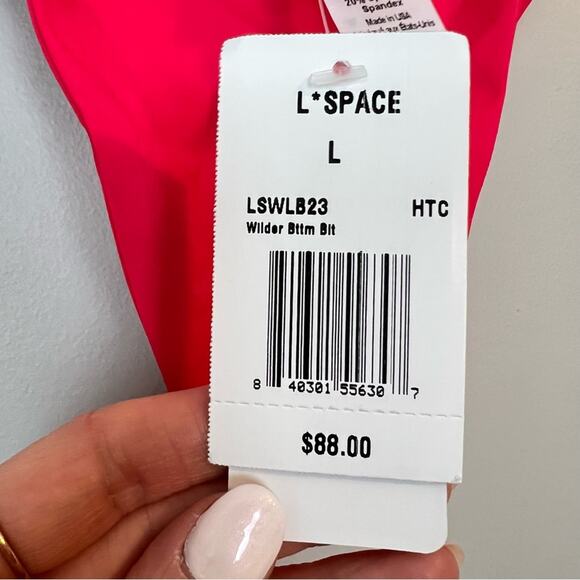 NWT l*space Wilder Bikini Bottom sz L Hot Cherry Pink Strappy Cheeky Summer Chic - Picture 6 of 8